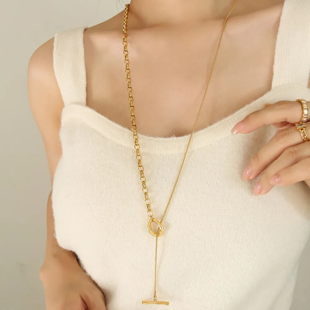 Titanium Steel Chain Necklace Gold One Size