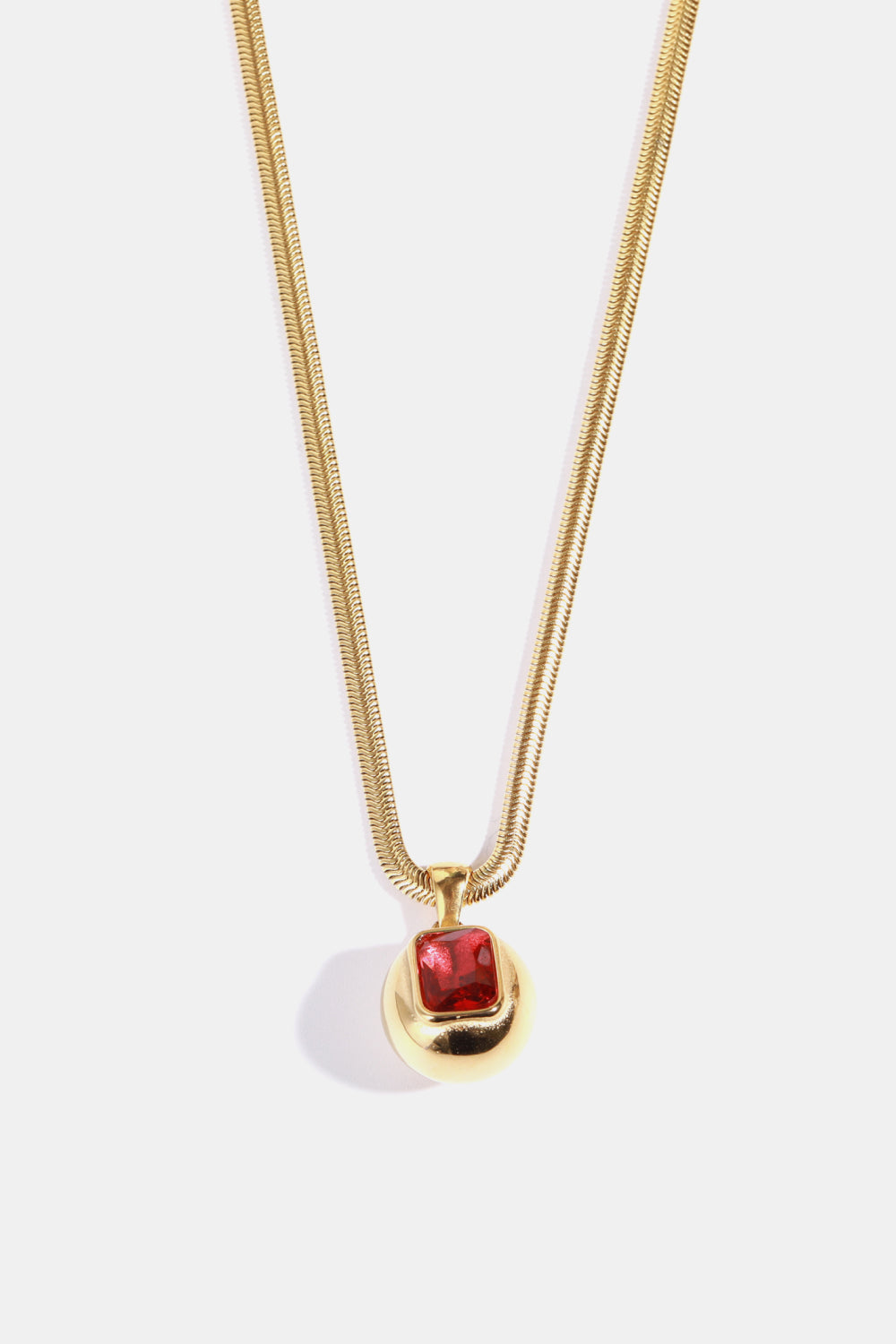 Zircon 18K Gold-Plated Geometrical Shape Pendant Necklace Deep Red One Size