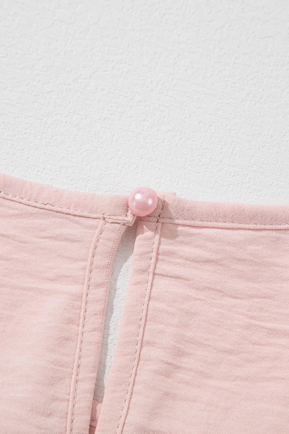 Solid Color Flounce Sleeve Pleated Round Neck Blouse