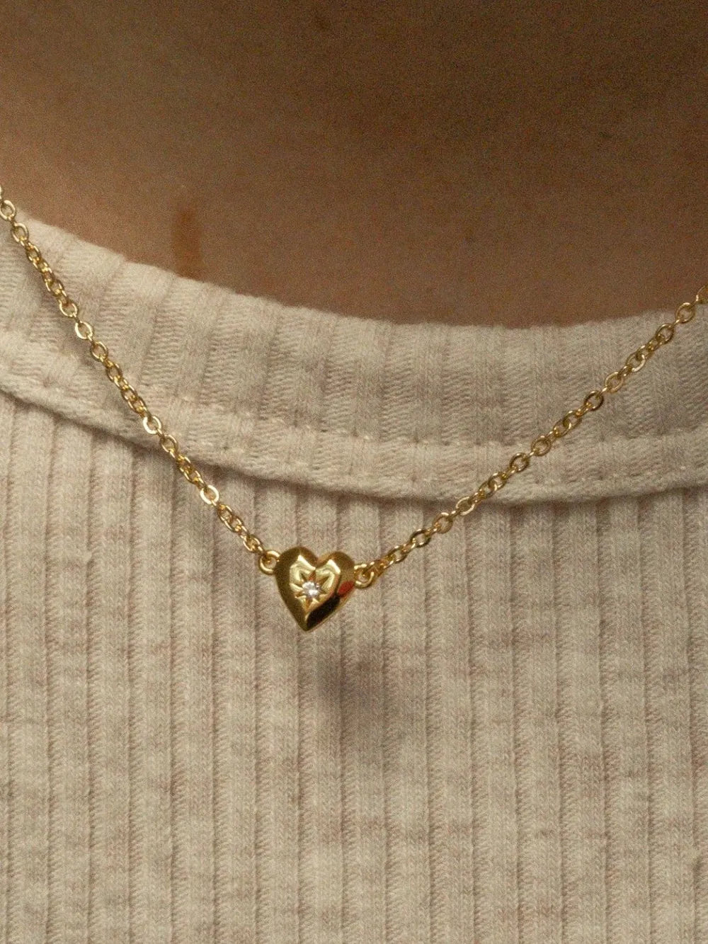 Zircon Heart Pendant Necklace Gold One Size