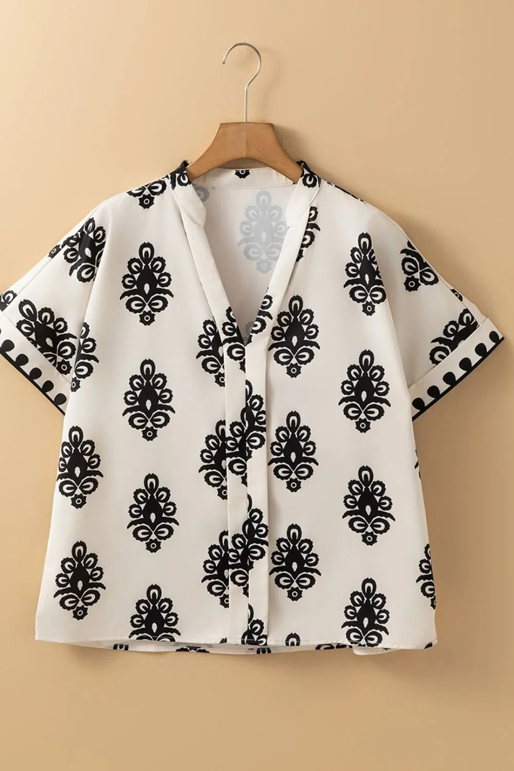 Printed Short Sleeve Loose Blouse