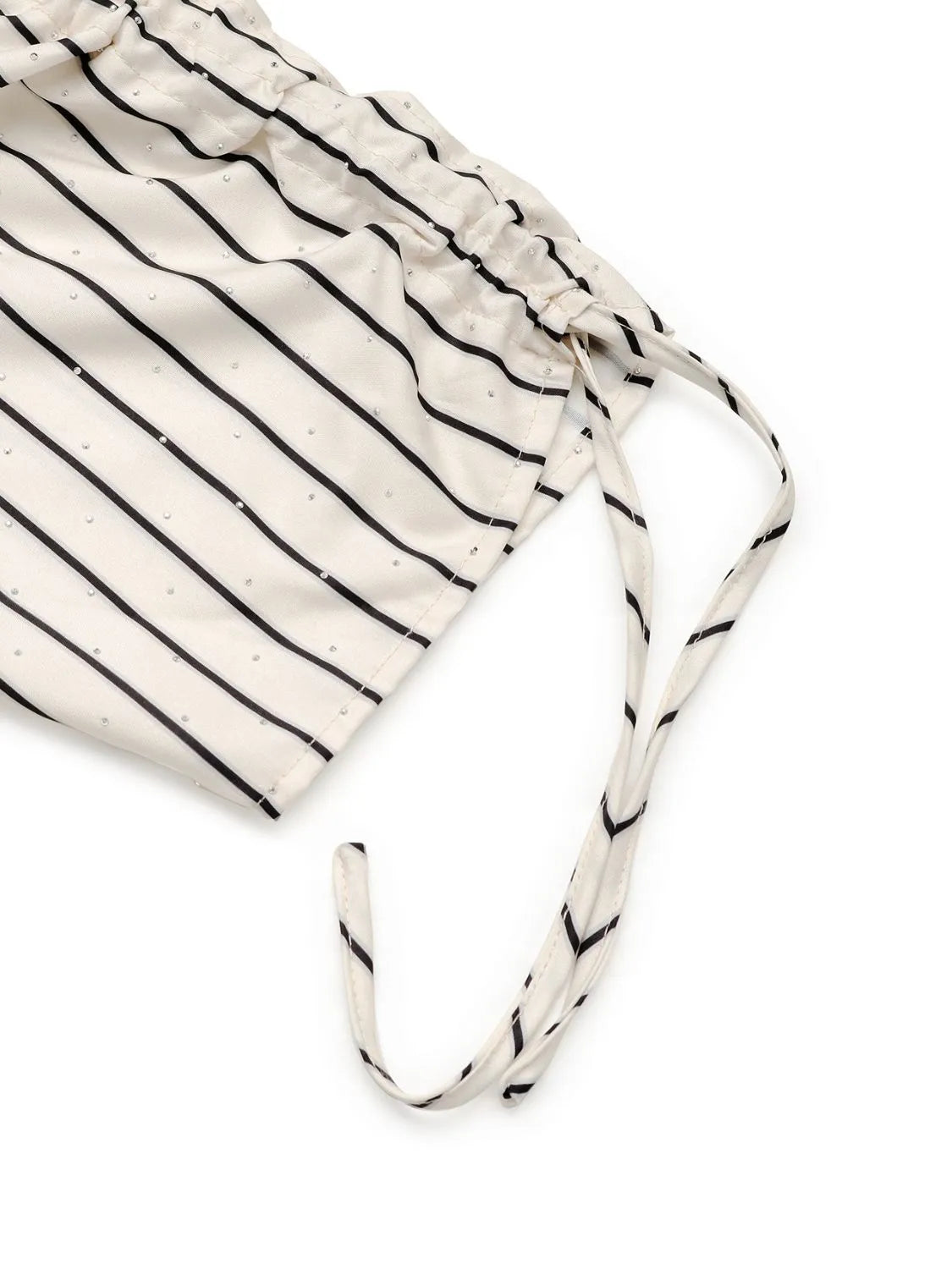 Drawstring Striped Half Sleeve Blouse