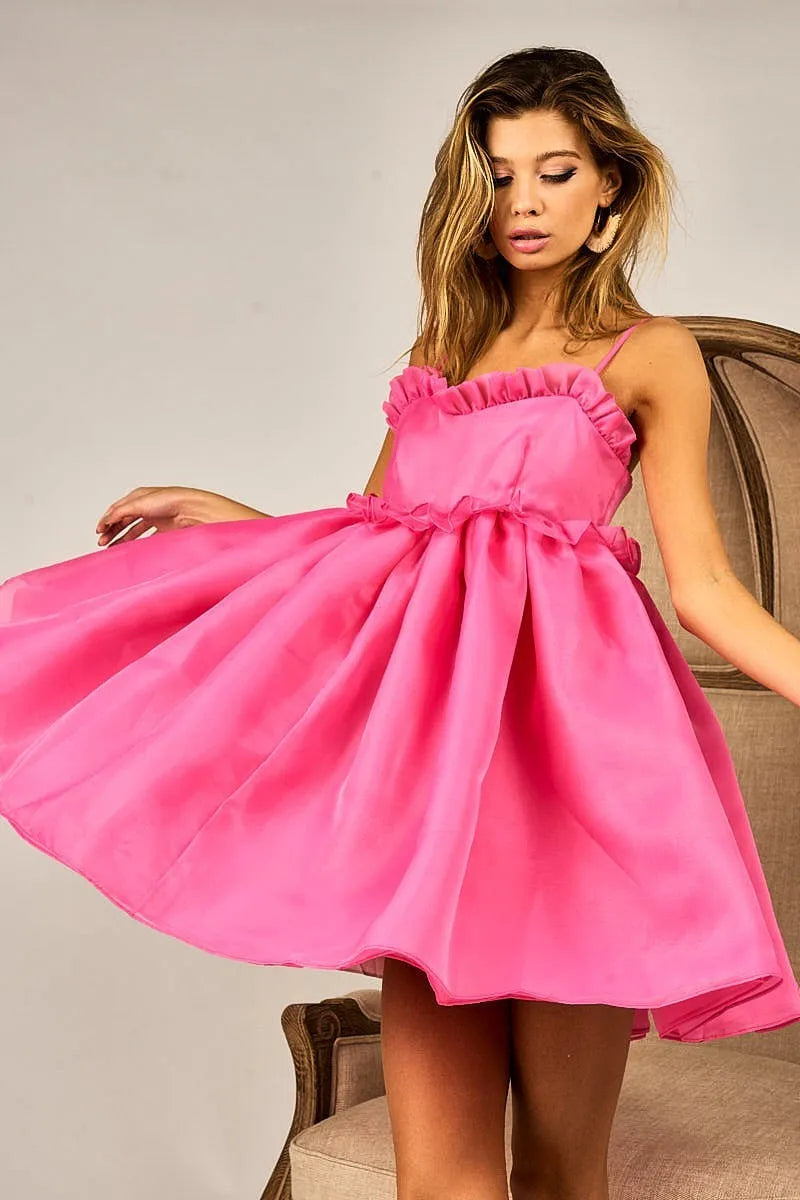 BiBi Ruffled Edge Sweet Heart Neck Sleeveless Tulle Dress