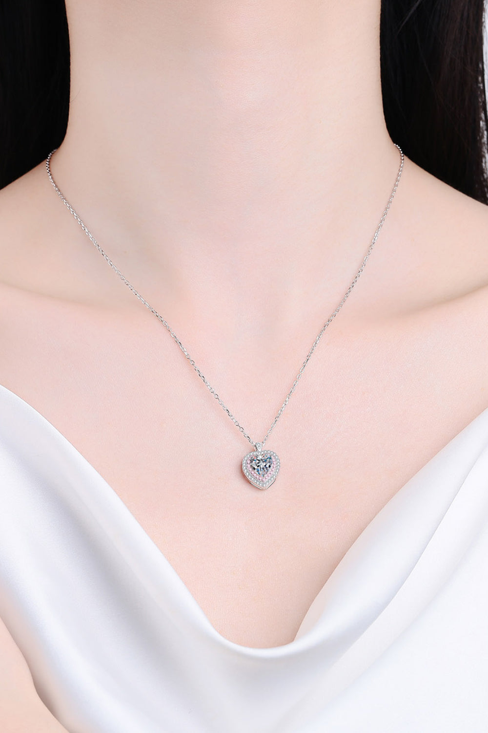 925 Sterling Silver 1 Carat Moissanite Heart Pendant Necklace Silver One Size