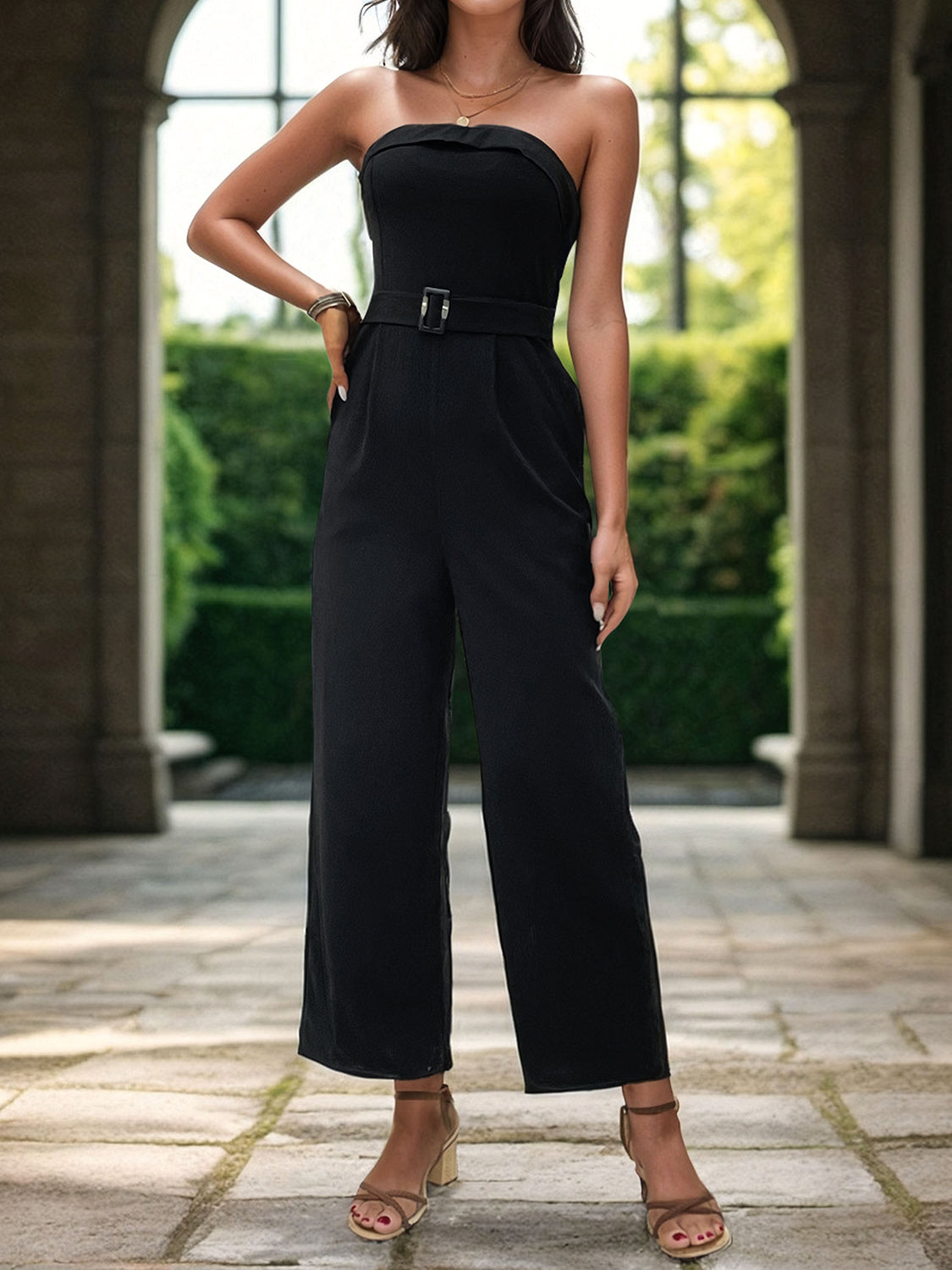 Perfee Tube Jumpsuit with Pockets Black