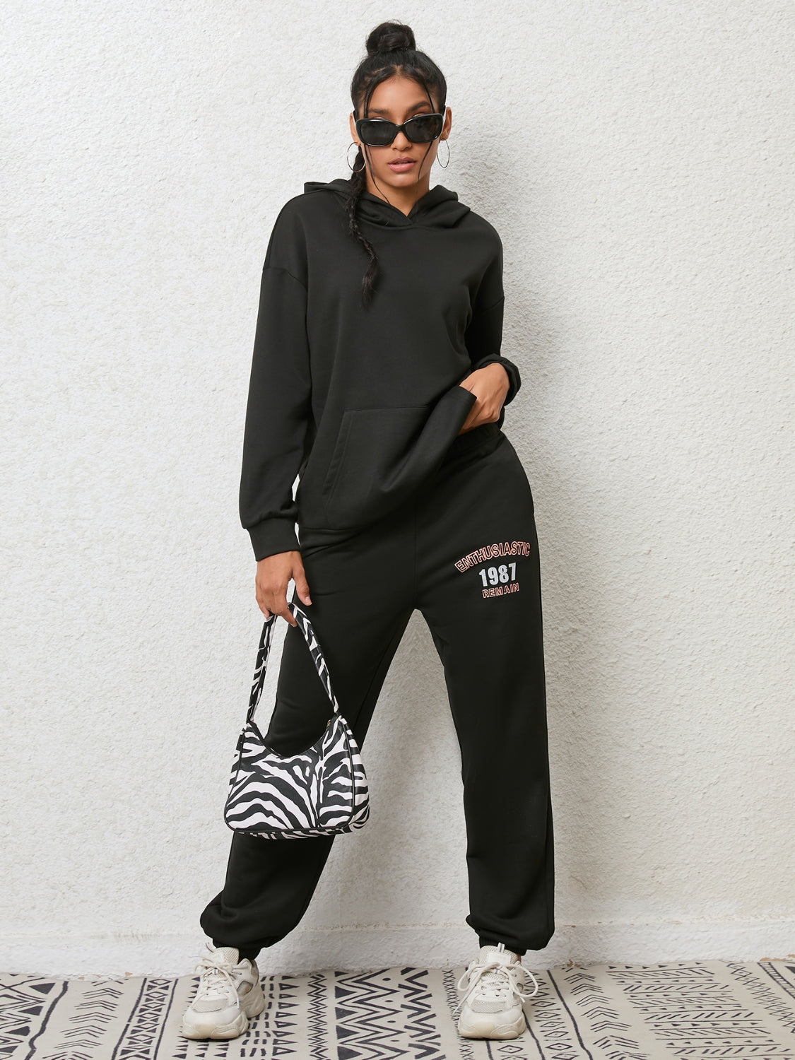 Graphic Hoodie and Sweatpants Set Black