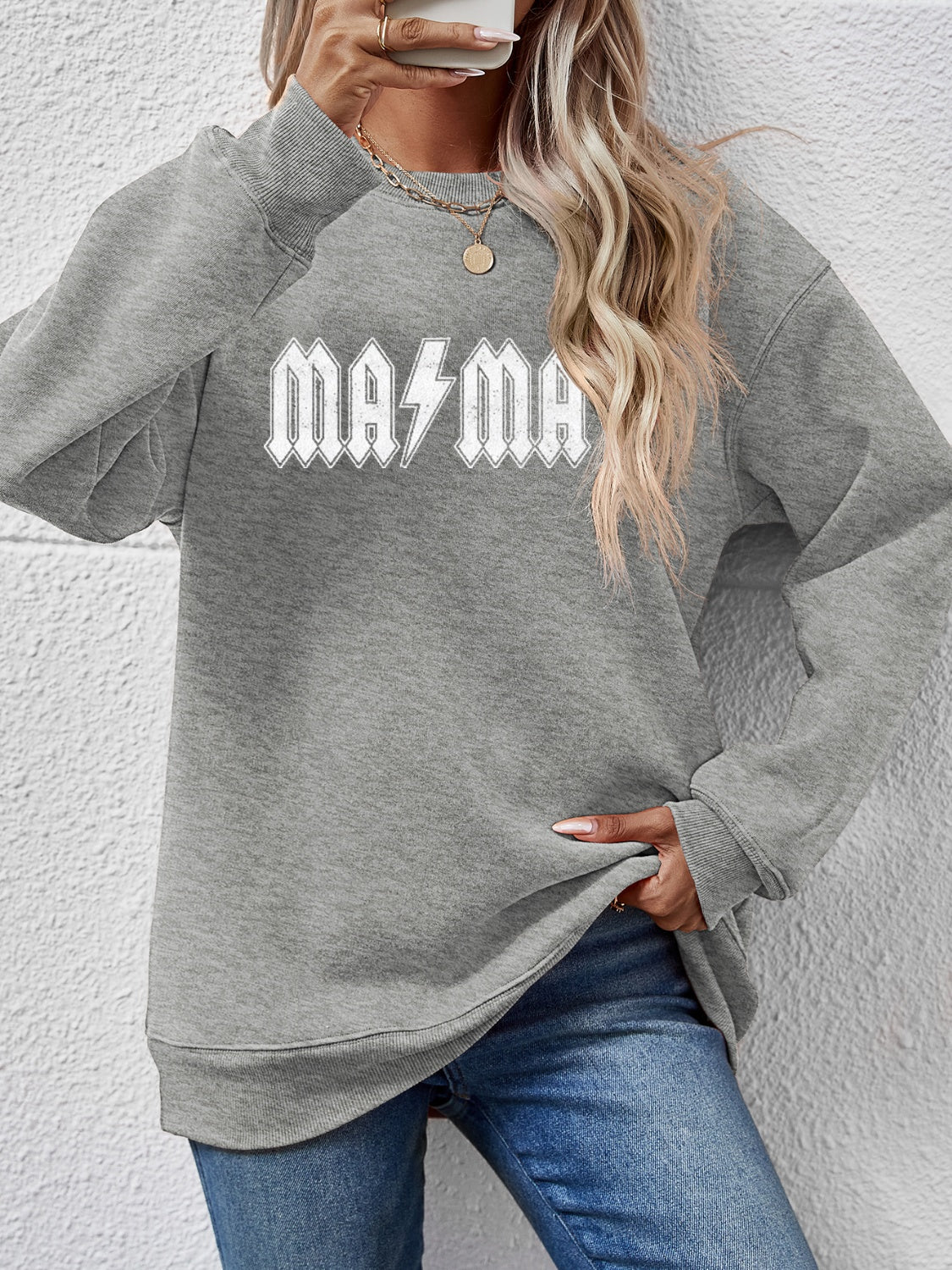 Letter Graphic Dropped Shoulder Sweatshirt Charcoal