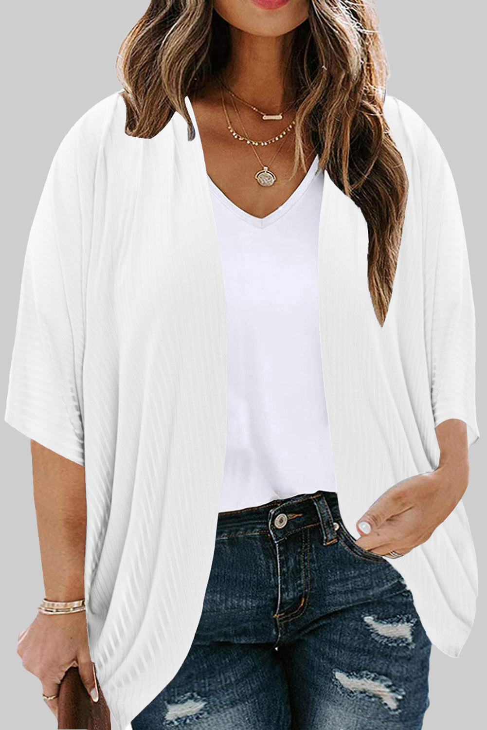 Plus Size Ribbed Cocoon Cover Up White