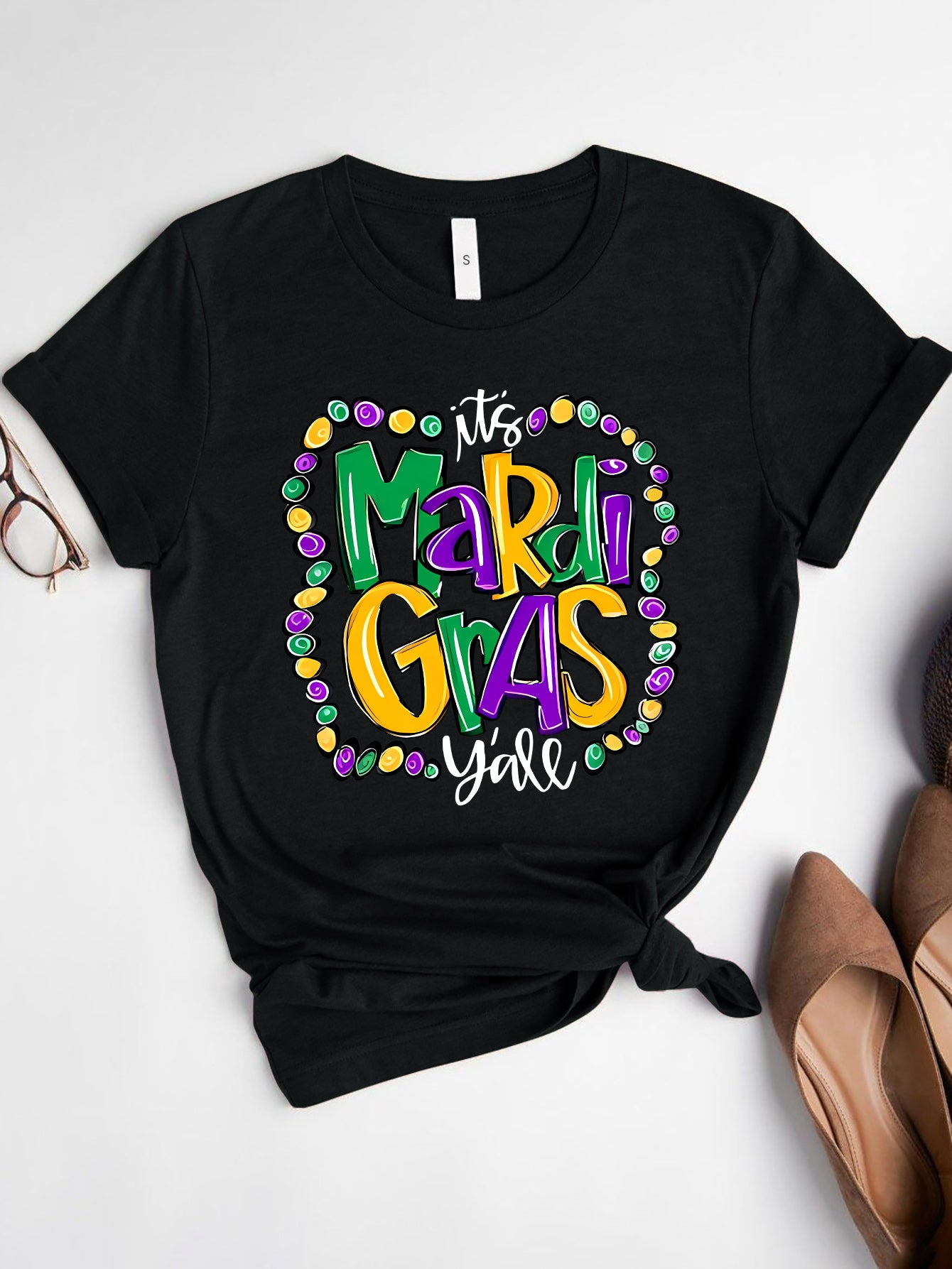 IT'S MARDI GRAS Y'ALL Round Neck T-Shirt Black
