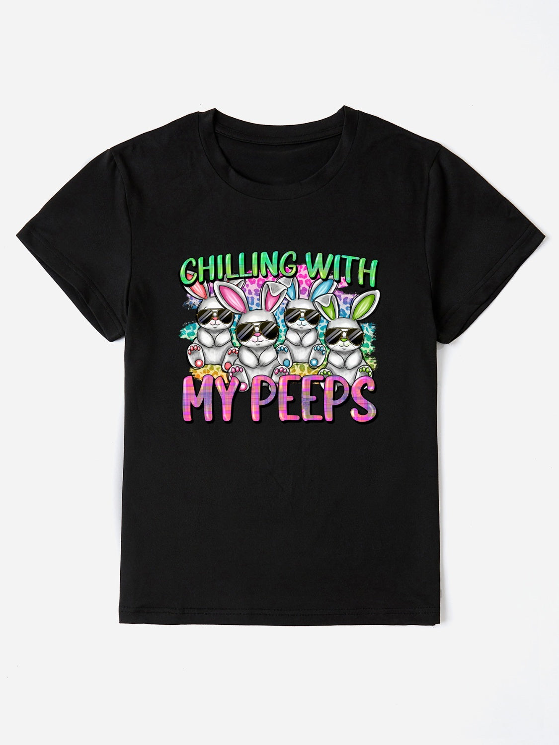 CHILLING WITH MY PEEPS Round Neck T-Shirt Black