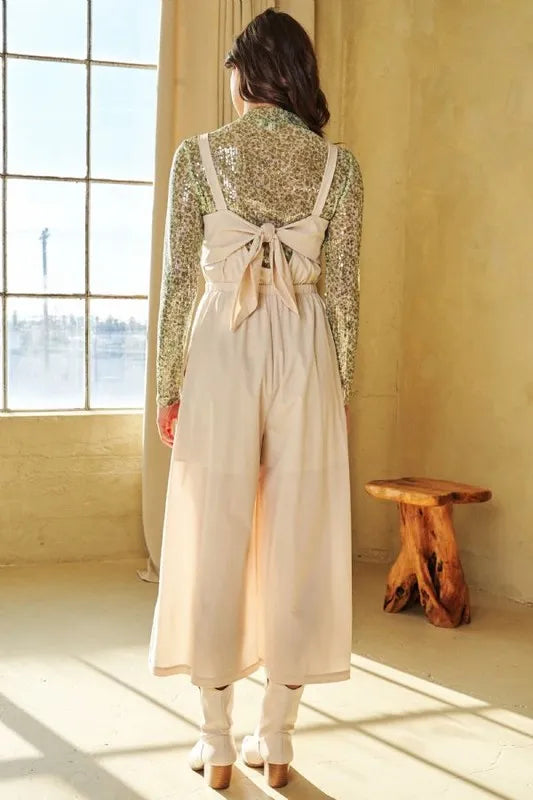 Davi & Dani Creased Wide Legs Elastic Waist Jumpsuit