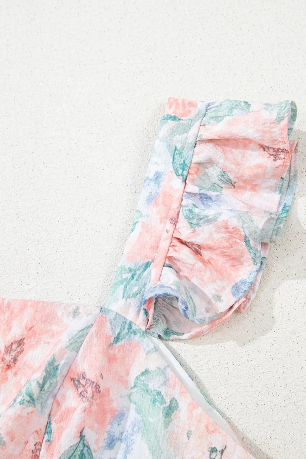 Floral Colorblock Flutter Straps Flowy Dress