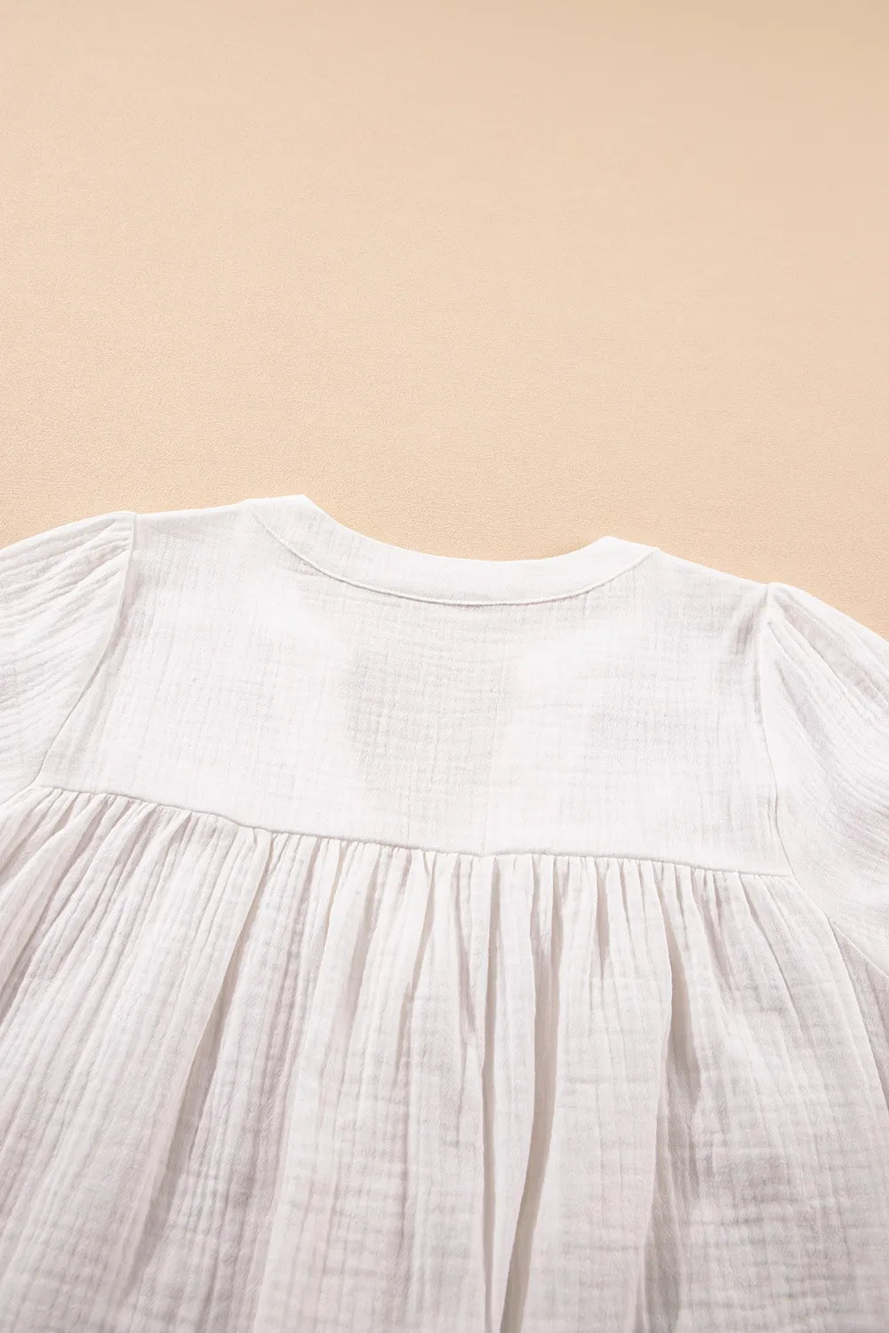 Textured Short Sleeve Buttons Frayed Blouse