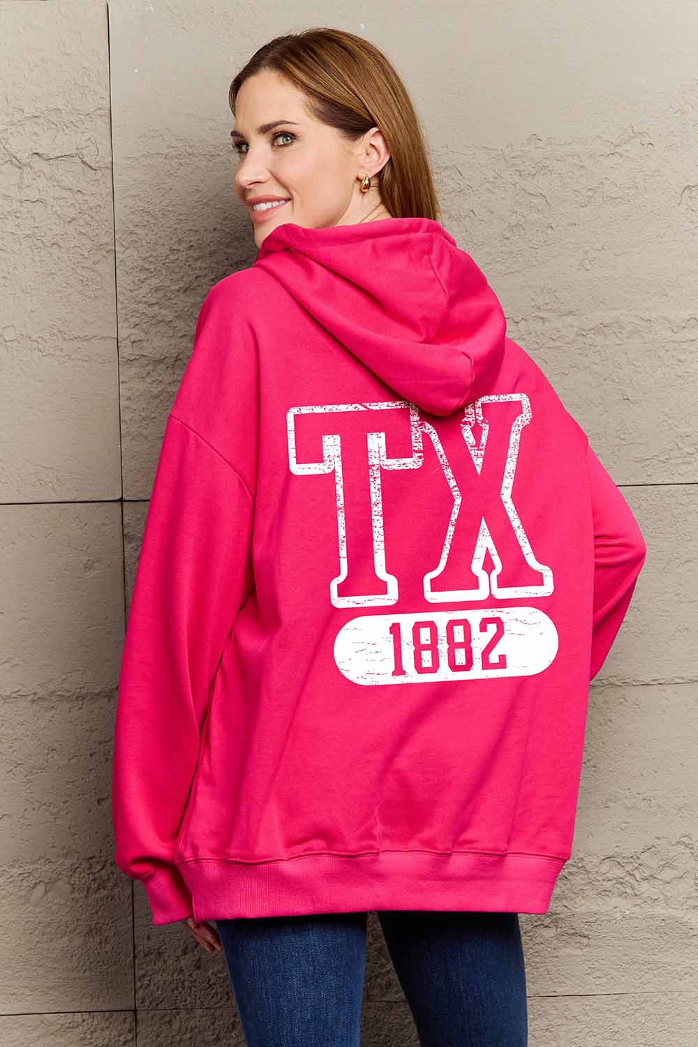 Simply Love Simply Love Full Size TX 1882 Graphic Hoodie Hot Pink