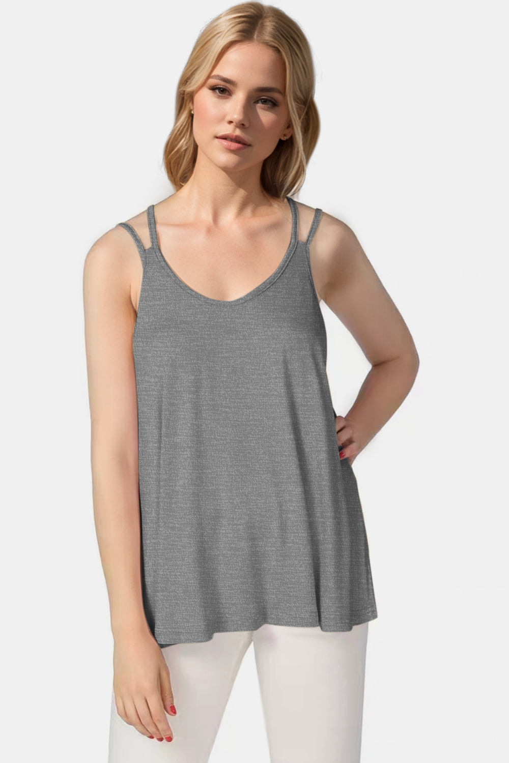 Basic Bae Bamboo Scoop Neck Double Spaghetti Straps Cami Dark Gray
