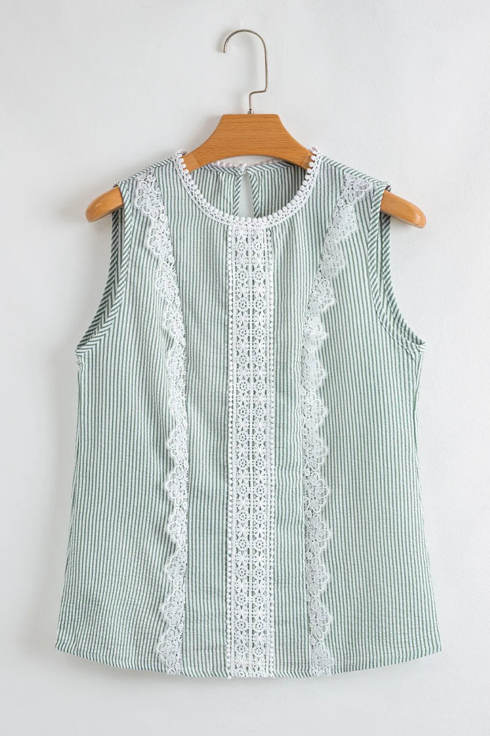 Striped Lace Trim Sleeveless Blouse