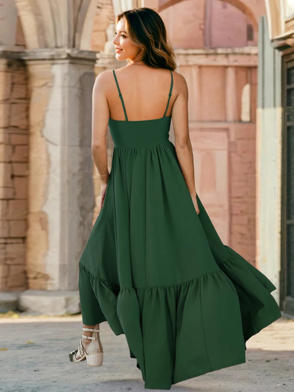 Ruffled Hem Lace Front High-Low Cami Dress