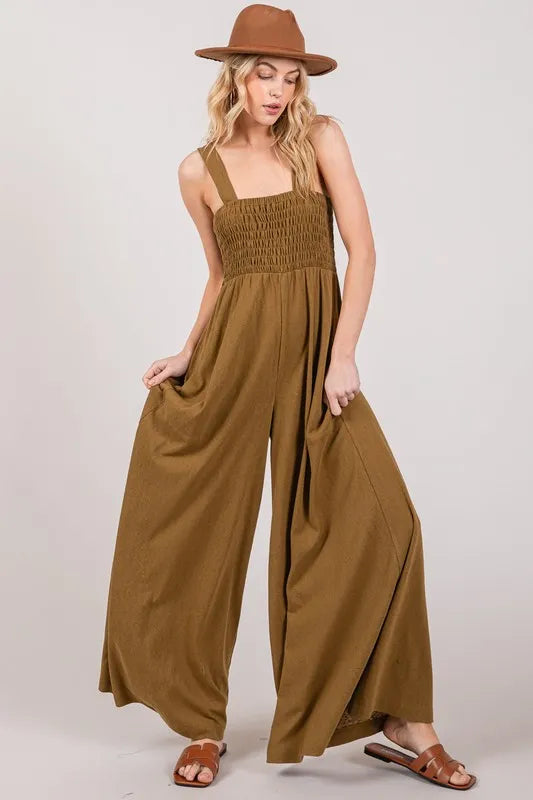 SAGE+FIG Smocked Flowy Wide Leg Jumpsuit