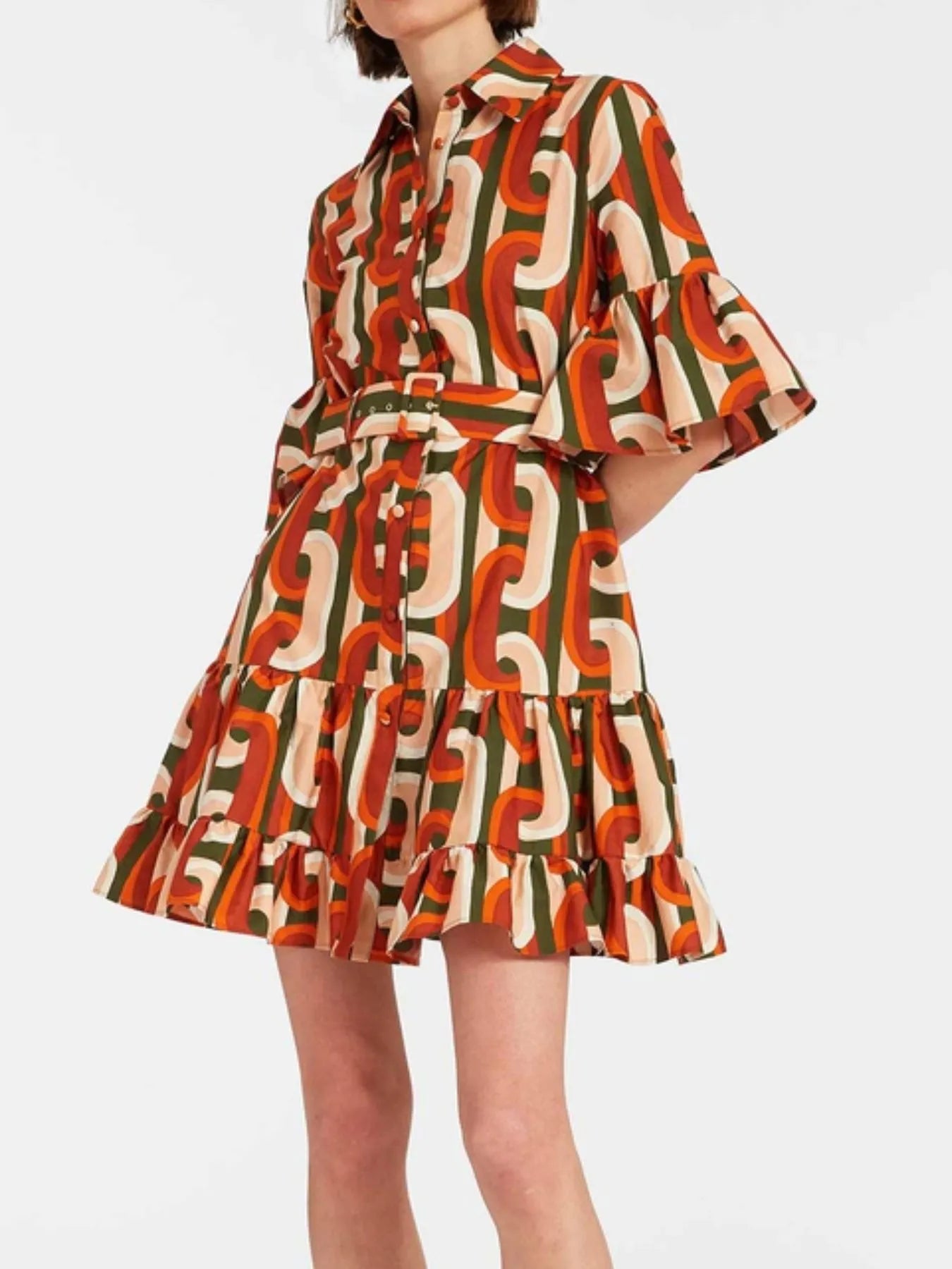 Floral Print Ruffle Sleeve Mini Dress