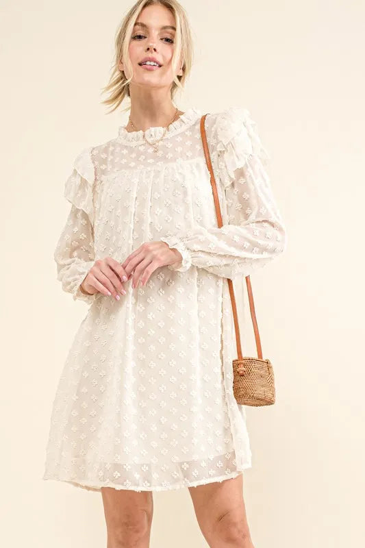 And The Why Ruffle Shoulder with Textured Woven Dress