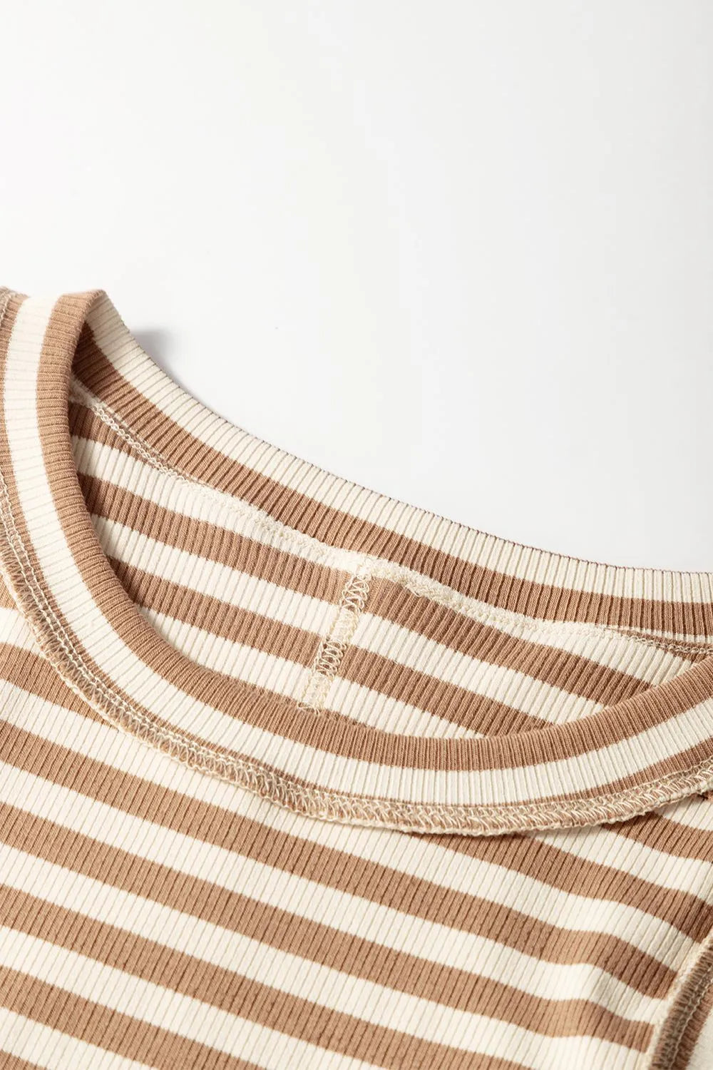 Stripe Exposed Seam Trim Round Neck Sleeveless Top
