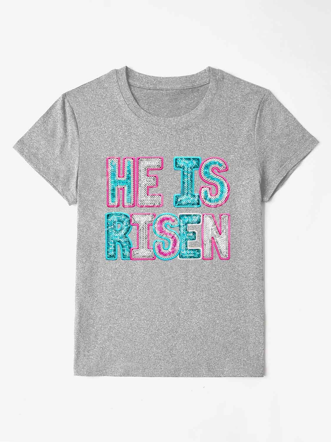 HE IS RISEN Sequin Round Neck T-Shirt Gray