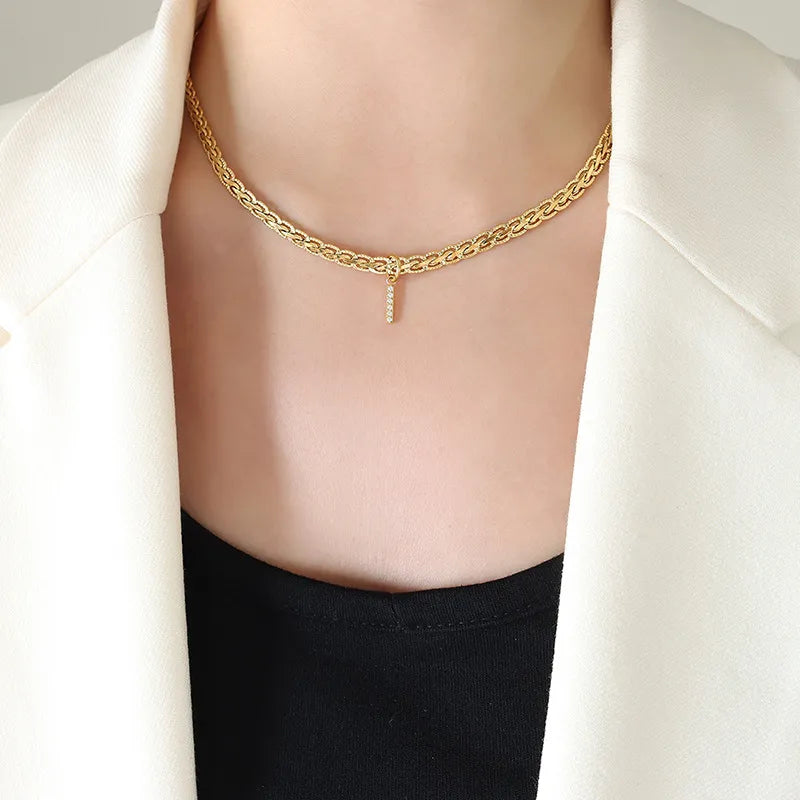 Brass Inlaid Zircon Letter Pendant Necklace Style I One Size