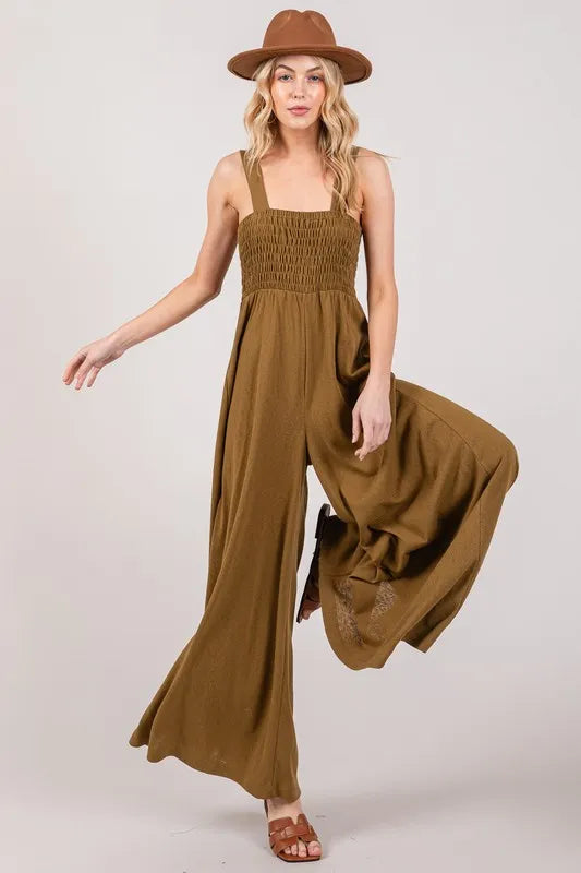 SAGE+FIG Smocked Flowy Wide Leg Jumpsuit