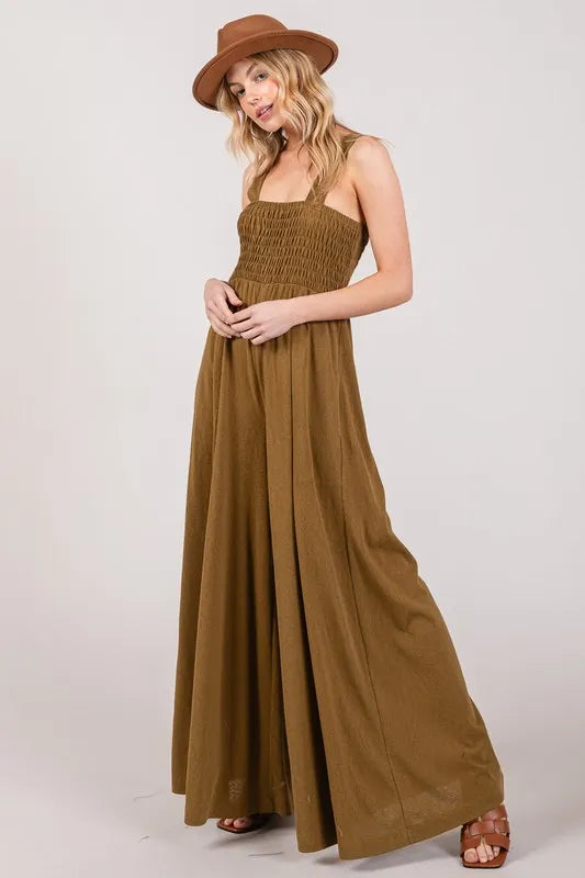 SAGE+FIG Smocked Flowy Wide Leg Jumpsuit