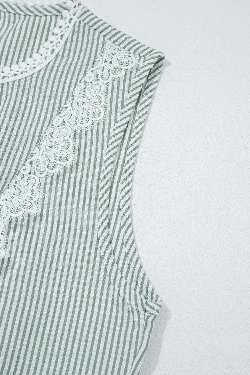 Striped Lace Trim Sleeveless Blouse