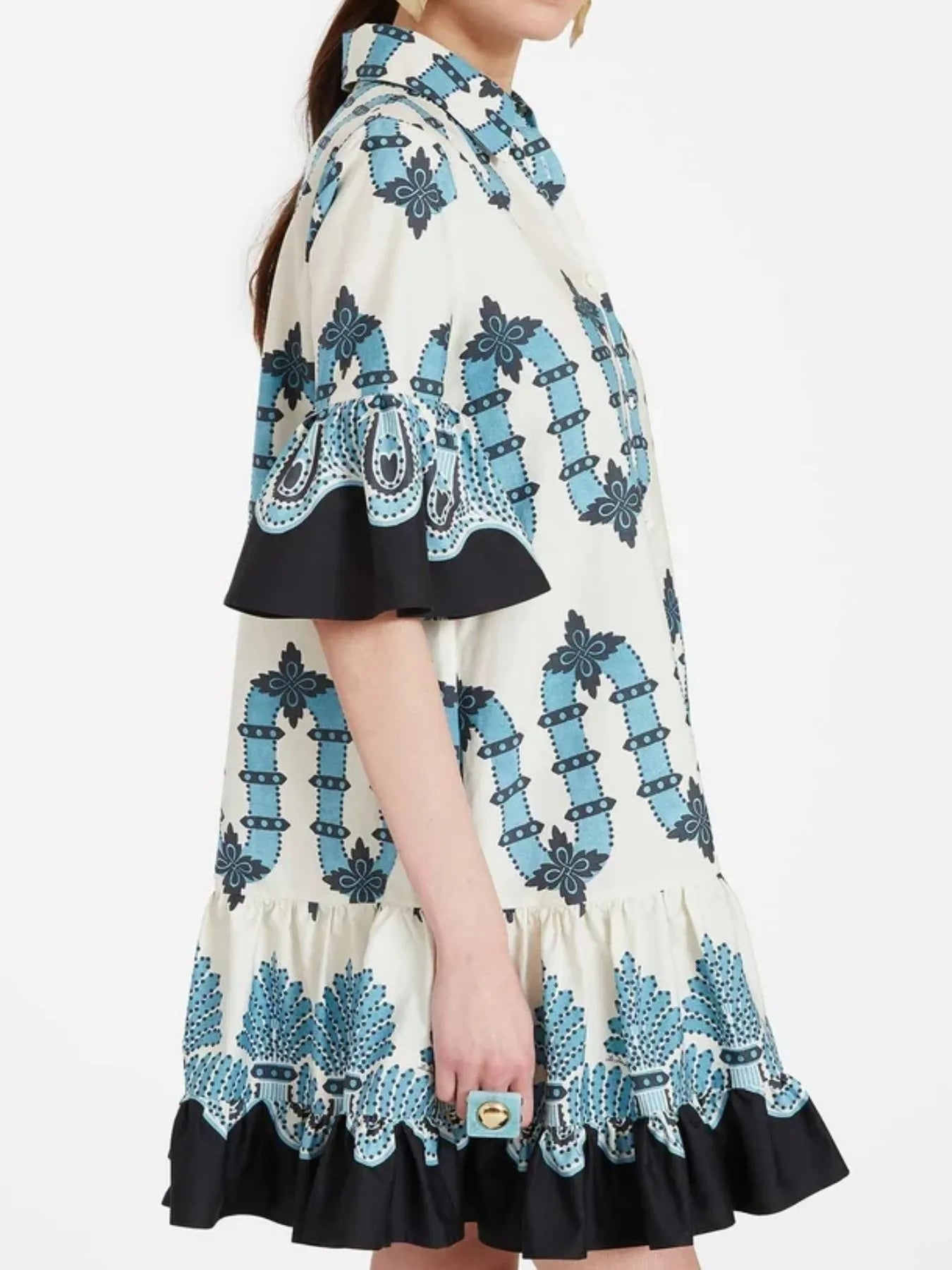Floral Print Ruffle Sleeve Mini Dress