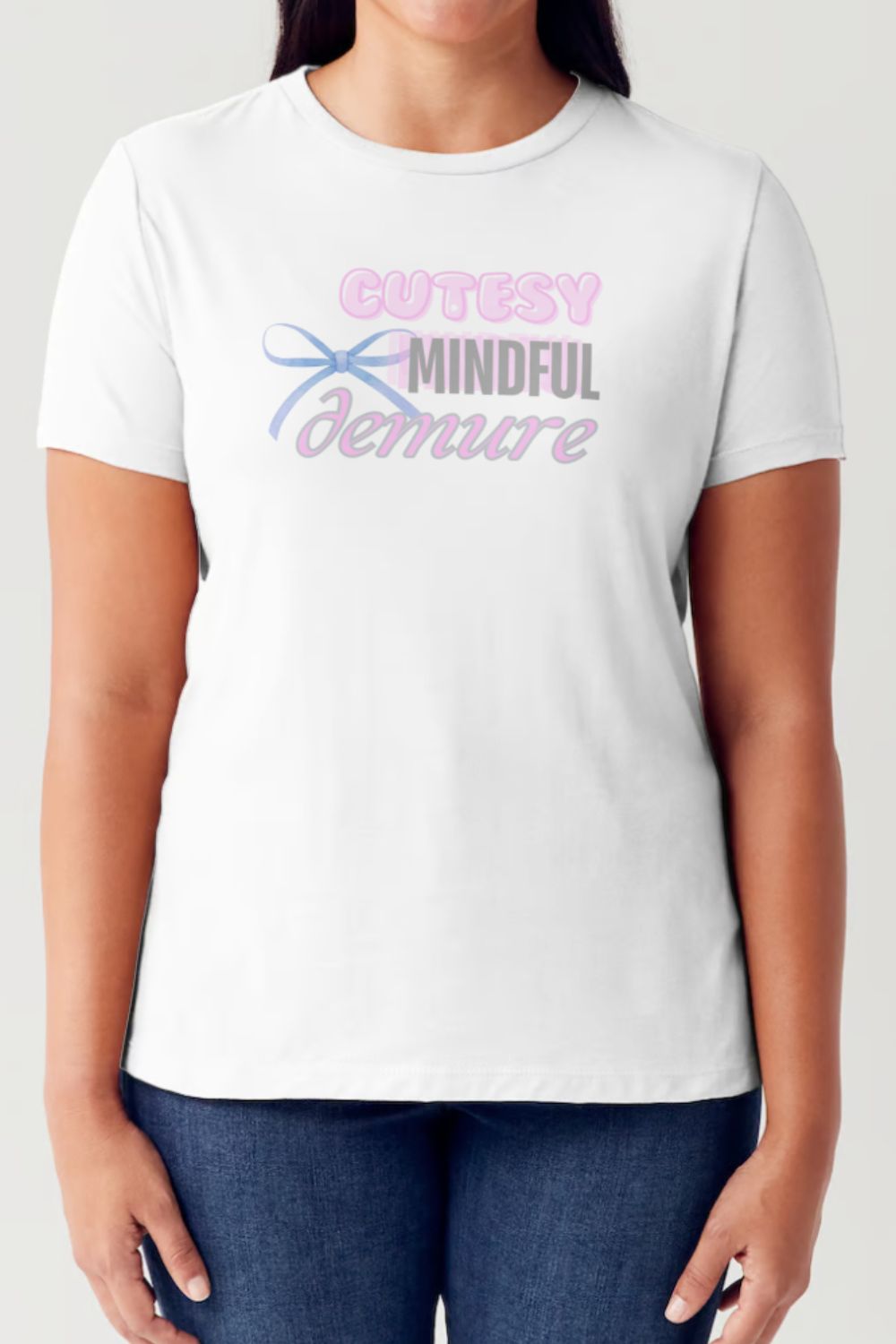 Simply Love Full Size CUTESY MINDFUL DEMURE Short Sleeve Tubular T-Shirt White