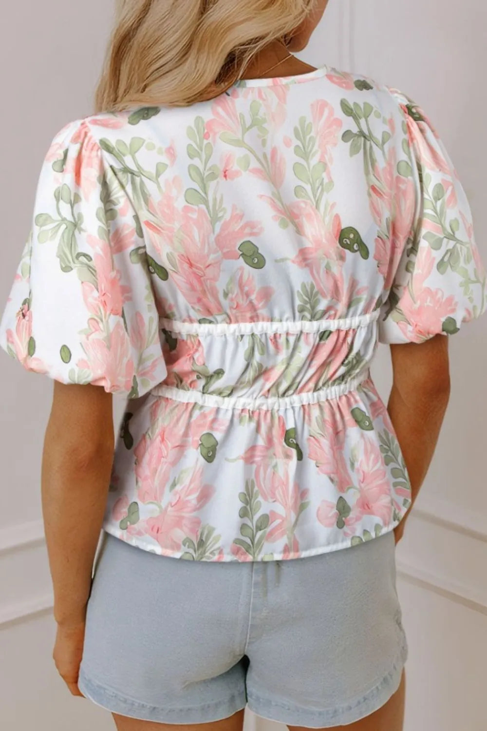 Tied Printed Short Sleeve Blouse