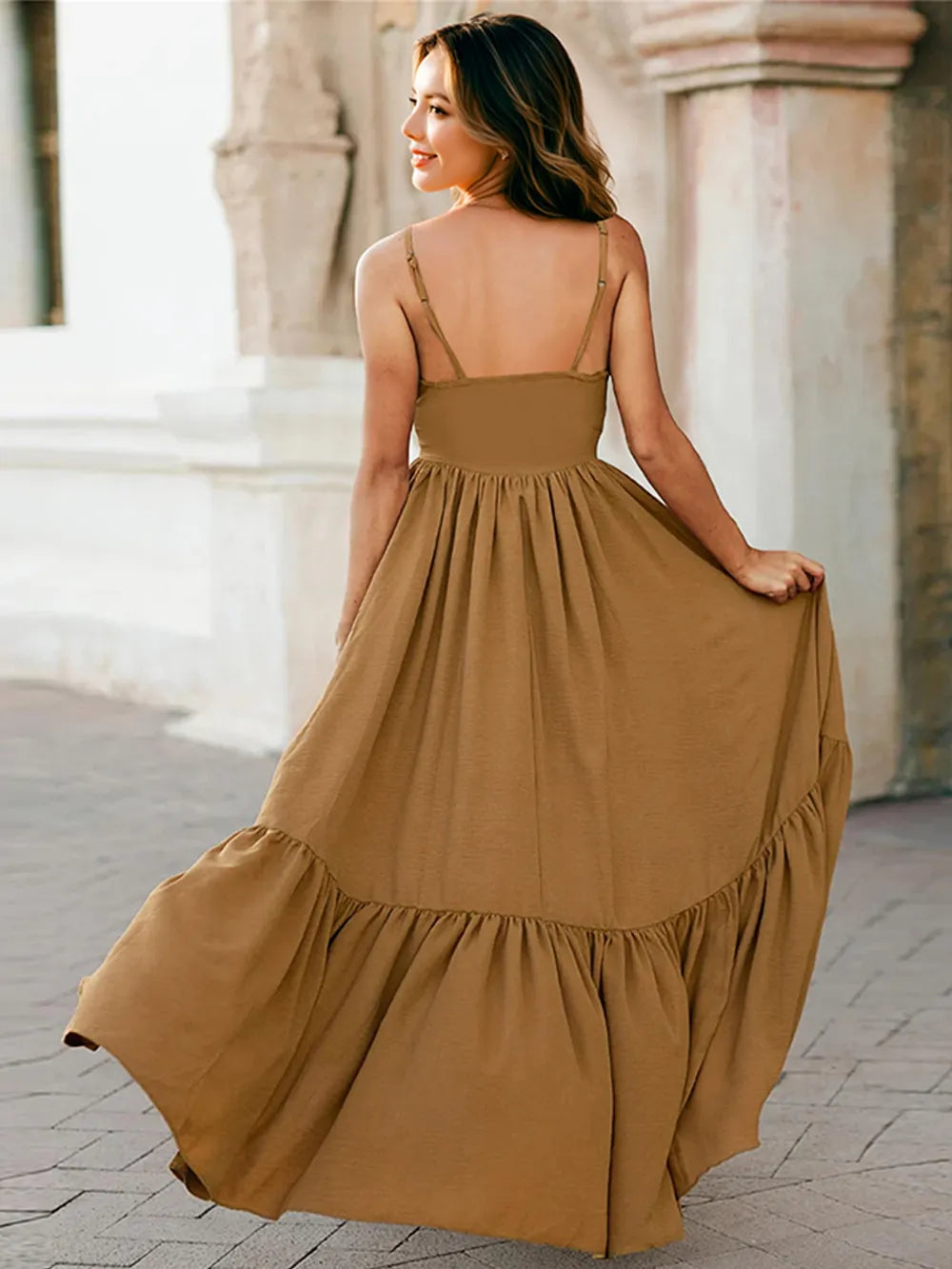 Ruffled Hem Lace Front High-Low Cami Dress