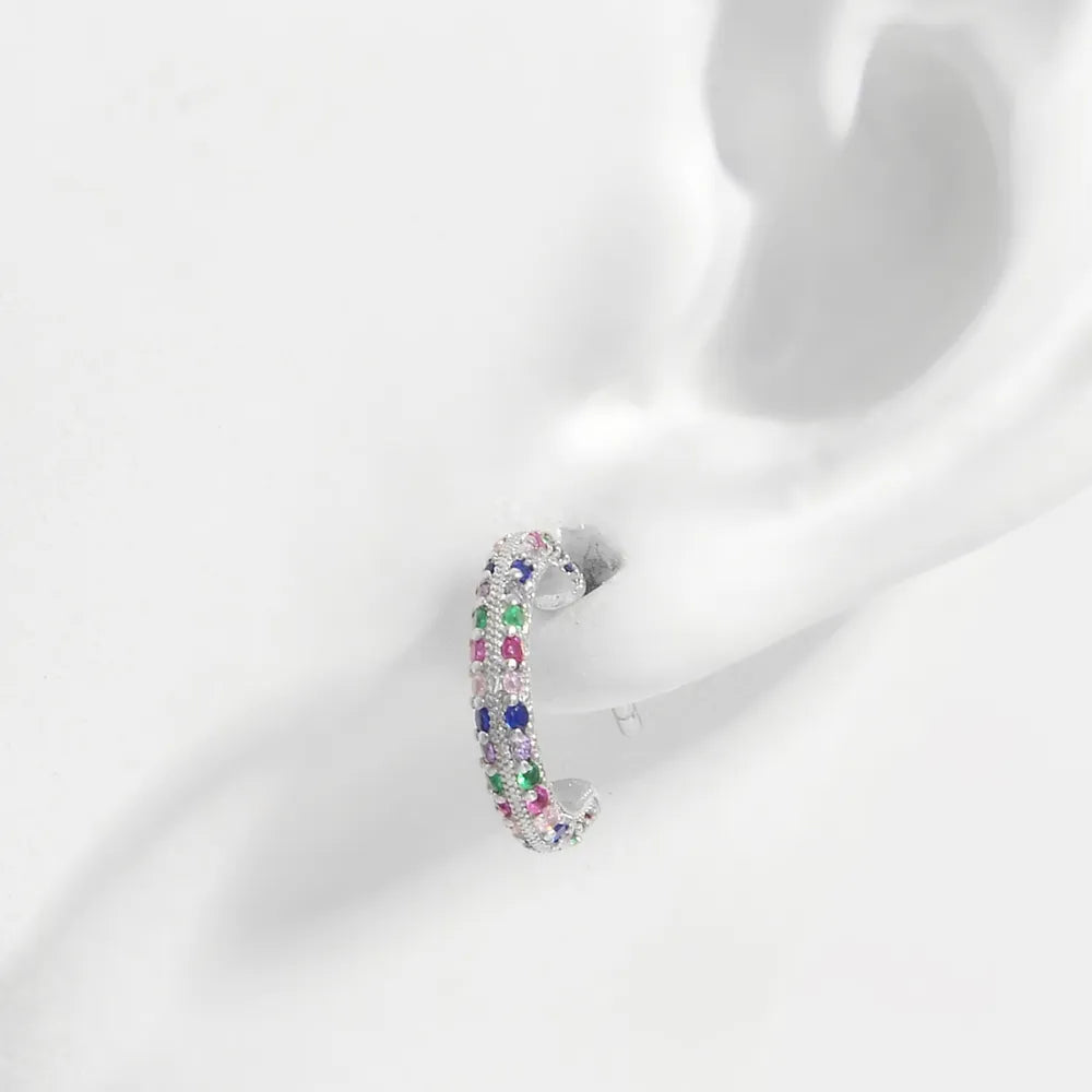 925 Sterling Silver Contrast Zircon Earrings Silver One Size