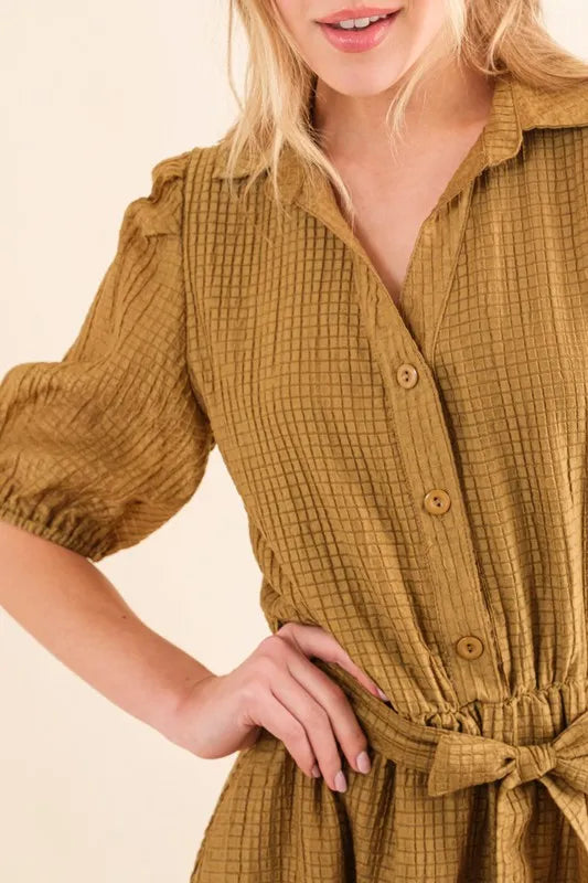 And The Why Waffle Textured Ribbon Waist Midi Dress
