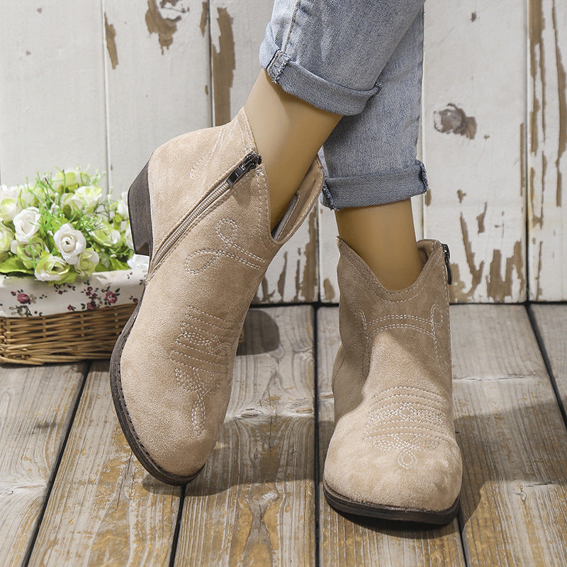 Block Heel Ankle Boots Khaki
