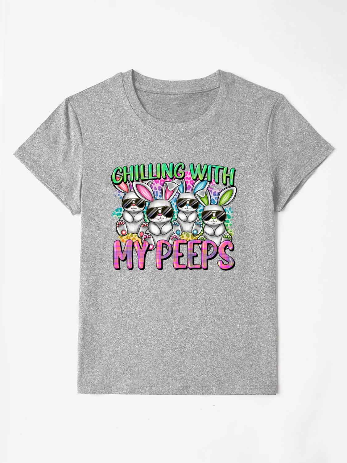 CHILLING WITH MY PEEPS Round Neck T-Shirt Gray