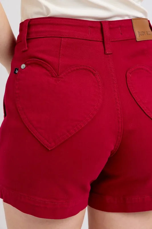 Judy Blue High Waist Tummy Control Garment Dyed Heart Shaped Denim Shorts