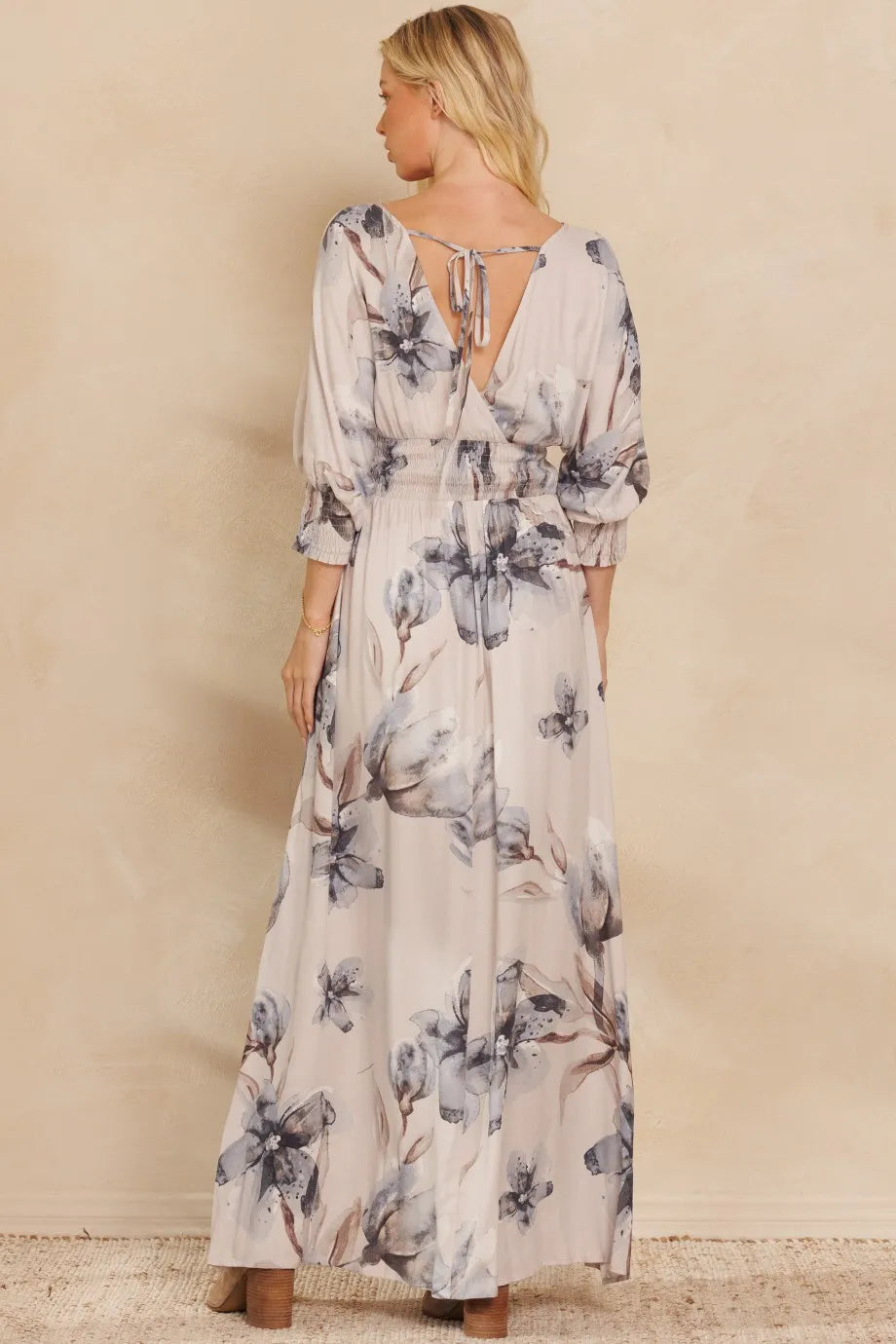 BiBi Floral Print Open Tie Back Maxi Dress