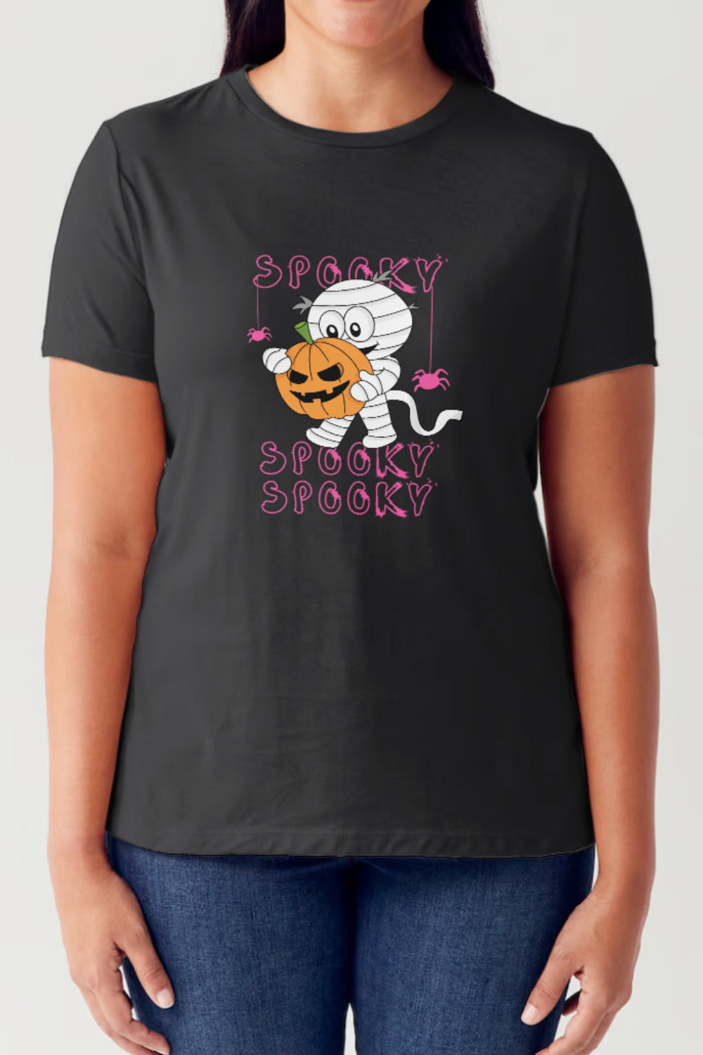 Simply Love Full Size SPOOKY Round Neck Short Sleeve Tubular T-Shirt Black