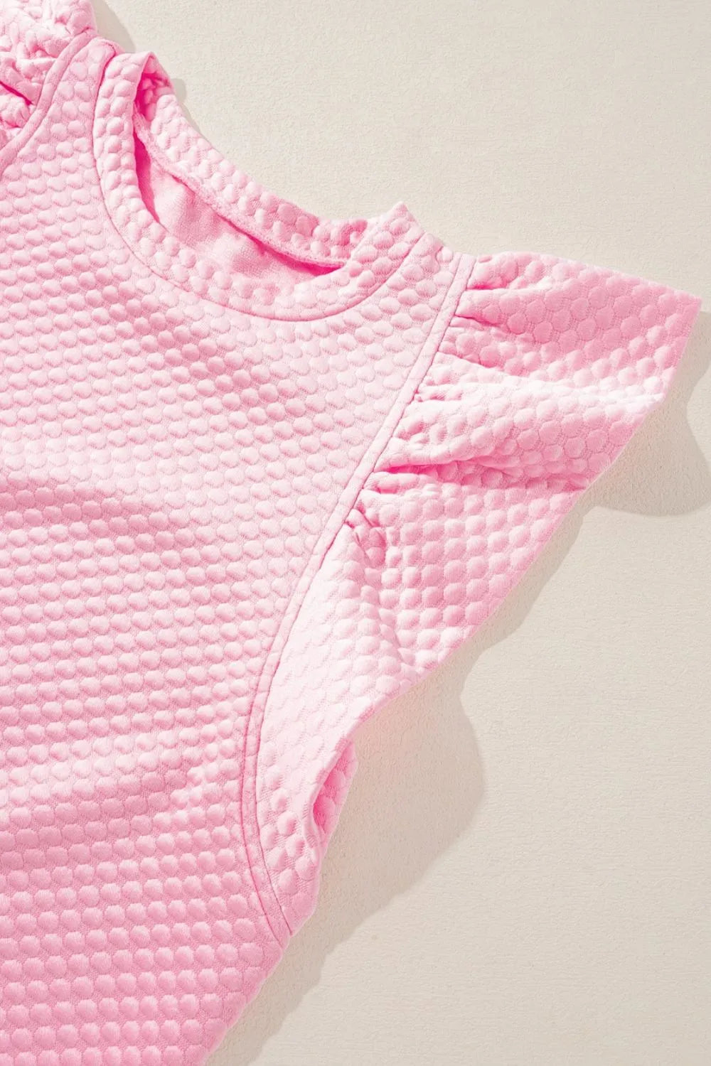 Textured Ruffle Cap Sleeve Top