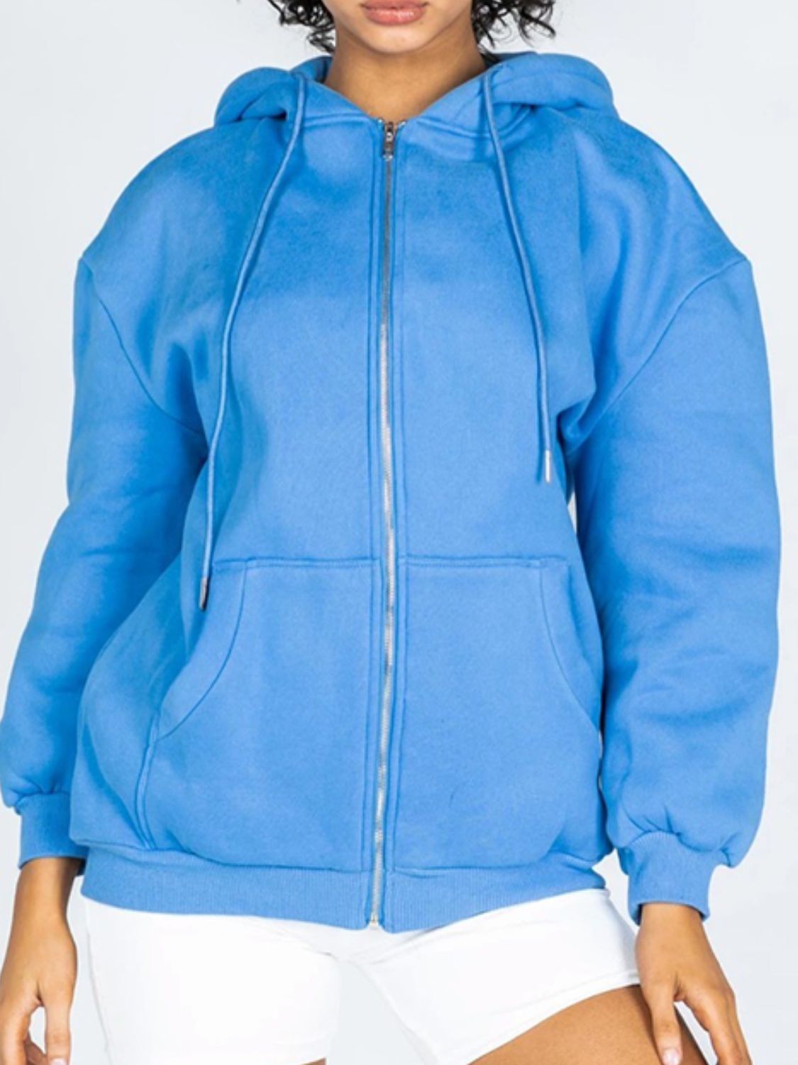 Zip-Up Drawstring Hoodie Sky Blue
