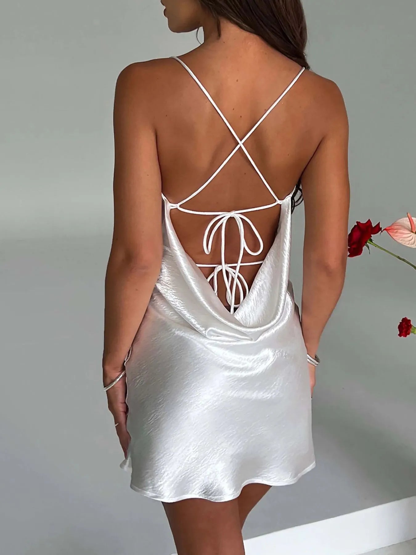 Crisscross Tie Back Mini Cami Dress