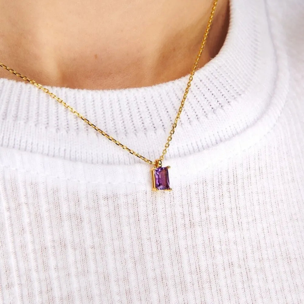 Titanium Steel Inlaid Zircon Pendant Necklace Style B One Size