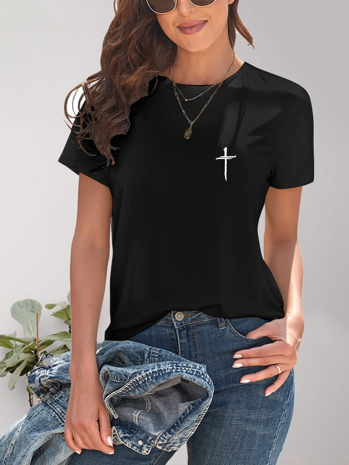 Cross Graphic Round Neck T-Shirt Black