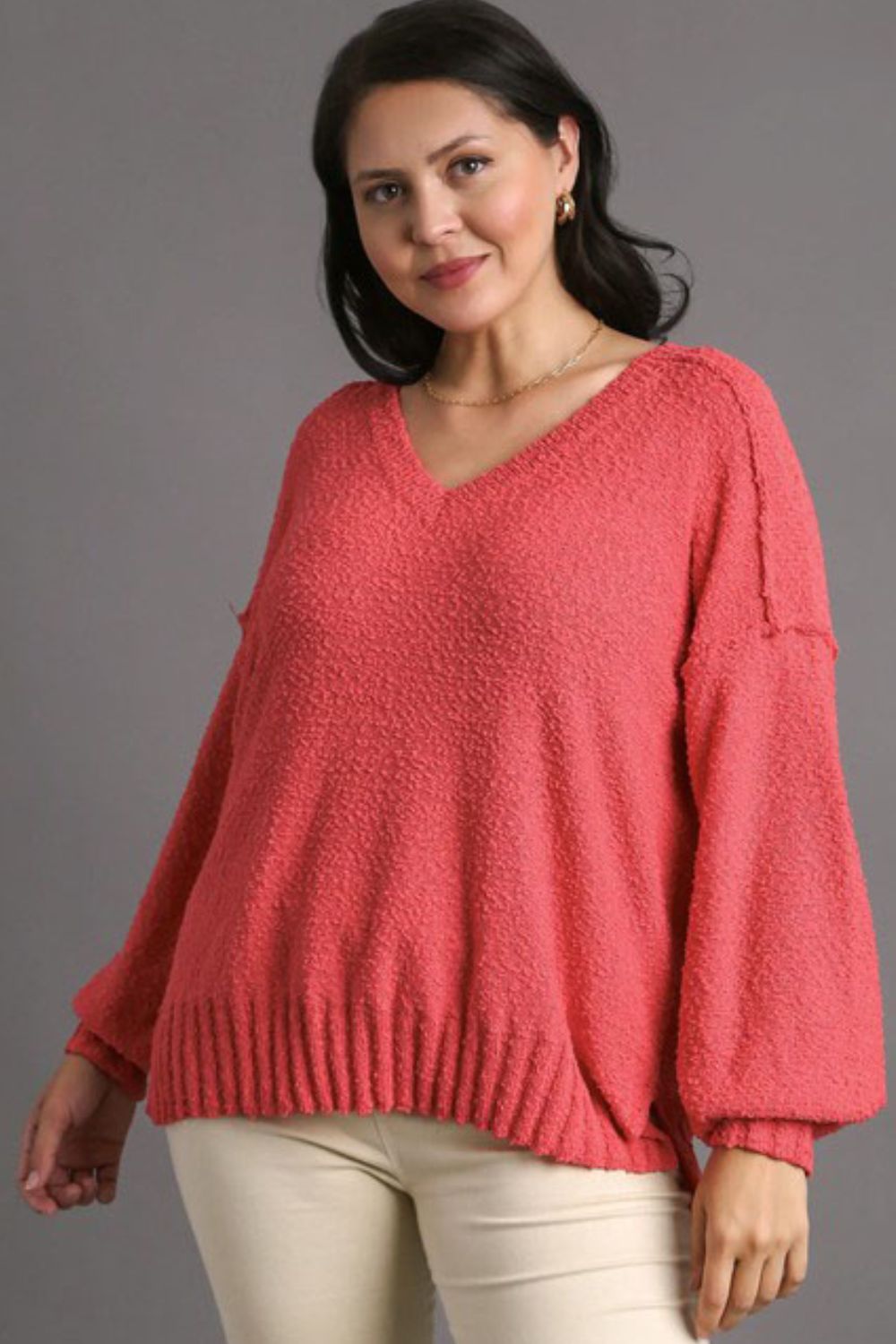 Umgee Full Size Dropped Shoulder Side Slit Sweater Plus Size