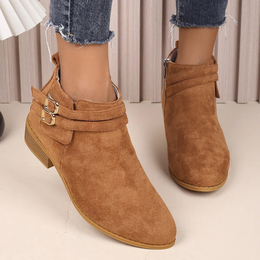 Point Toe Block Heel Boots Ochre
