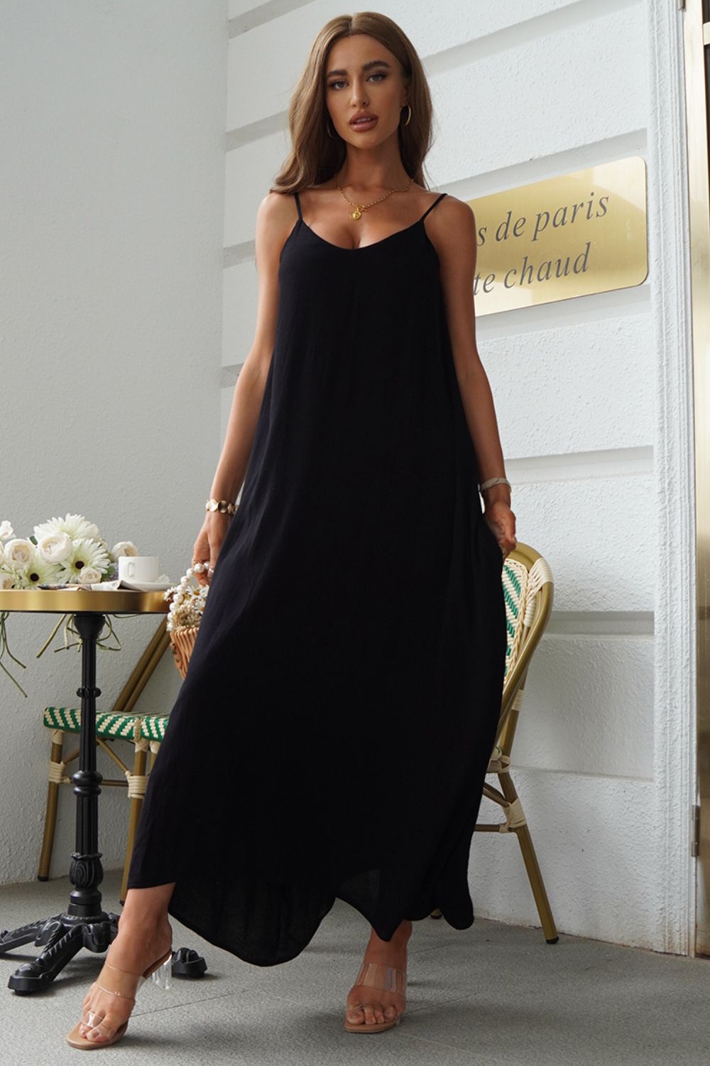 Devine Spaghetti Strap Maxi Dress Black