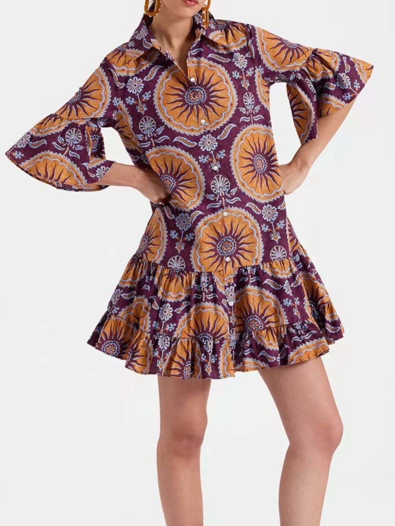 Floral Print Ruffle Sleeve Mini Dress